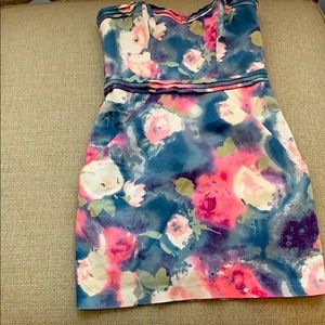 Strapless Floral Print Cocktail Dress